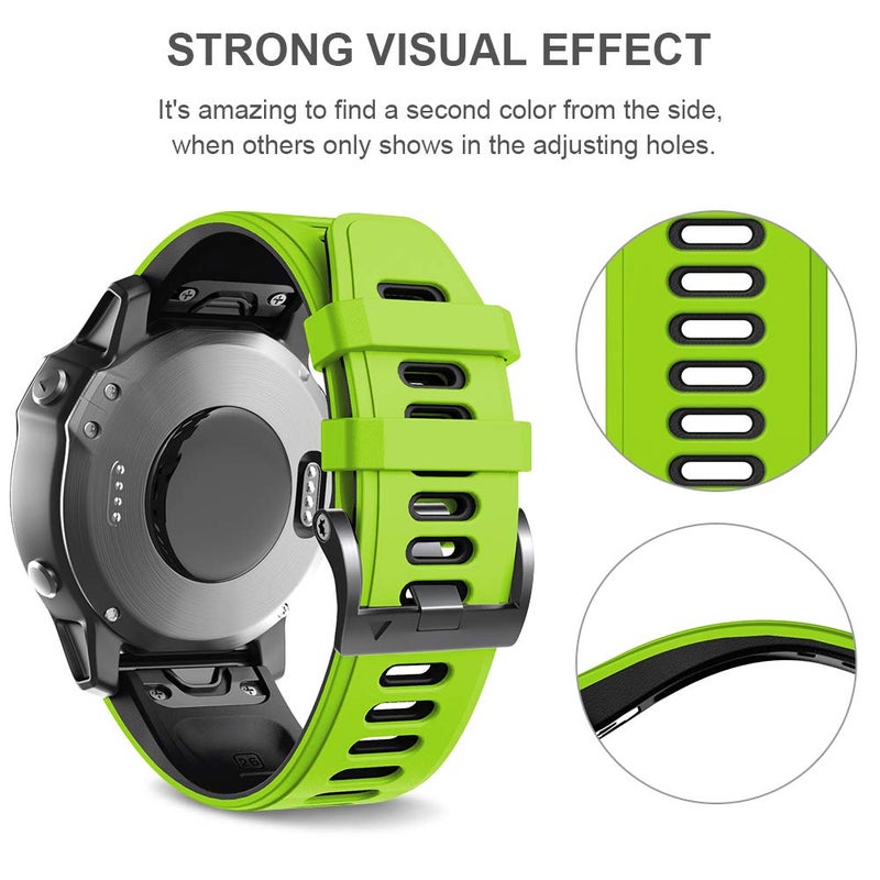 ANCOOL for Fenix 6X Pro Watch Band/Fenix 5X Watch Band/Fenix 7X Watch Band 26MM Silicone Watch Band for Fenix 8 51mm/6X/5X Plus/7X Pro(Green-Black) - Image 5